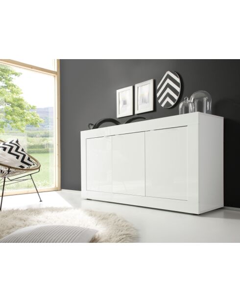 Buffet 3 portes BASIC blanc laqué brillant - 160x42x85.8 cm