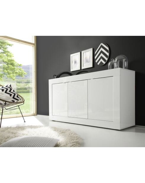 Buffet 3 portes BASIC blanc laqué brillant - 160x42x85.8 cm