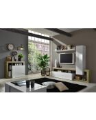 Buffet 2 portes HAMBURG blanc laqué brillant, chêne cadiz - 108x93x42 cm