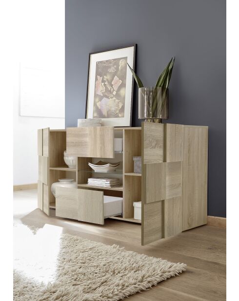 Buffet 2 portes, 2 tiroirs DAMA chêne samoa - 181x84x43 cm