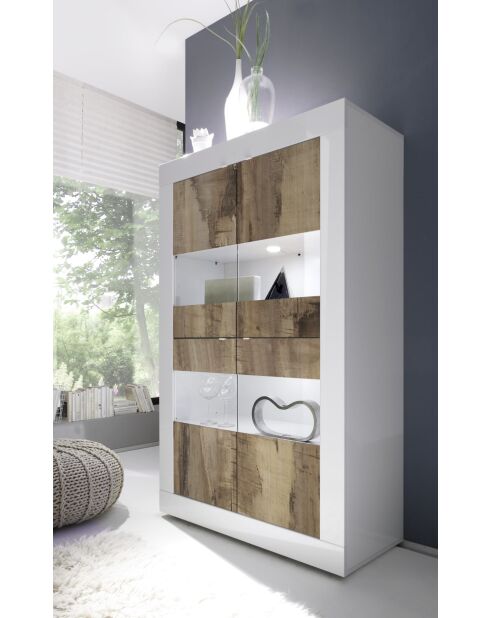 Vitrine 4 portes sans éclairage BASIC blanc laqué brillant / pero - 101.4x42x161.2 cm