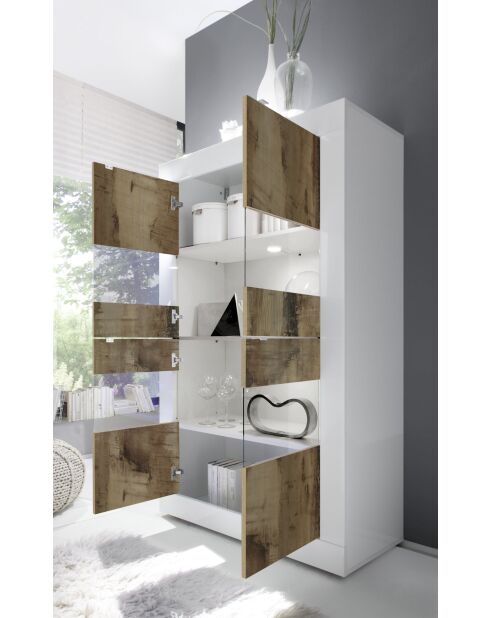 Vitrine 4 portes sans éclairage BASIC blanc laqué brillant / pero - 101.4x42x161.2 cm