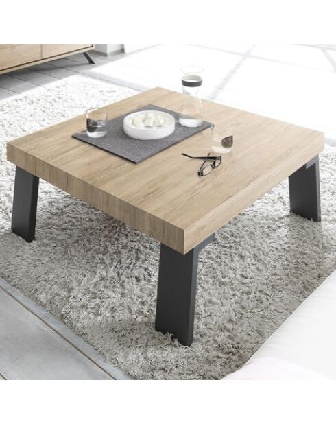 PALMA Couchtisch mit Metallbeinen aus heller Eiche - 86x86x40 cm