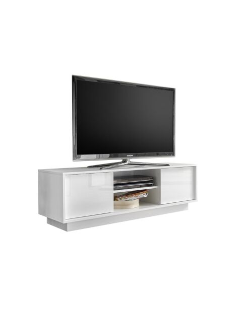 Meuble TV 2 portes ICE blanc laqué brillant - 138x44x43 cm