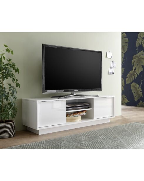 Meuble TV 2 portes ICE blanc laqué brillant - 138x44x43 cm