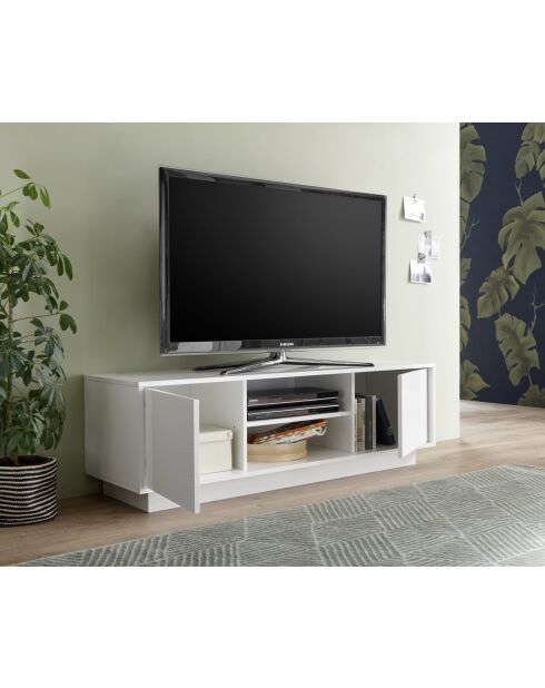 Meuble TV 2 portes ICE blanc laqué brillant - 138x44x43 cm