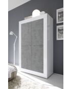 BASIC Holzschrank mit 4 Türen glänzend lackiert weiß/beton - 101,4x42x161,2 cm