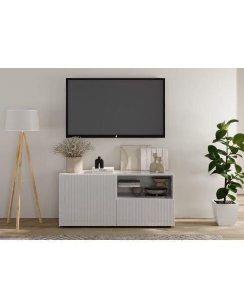 Kleiner TV-Ständer 1 Tür, 1 Schublade RIO weiß glänzend lackiert - 121x42x57 cm