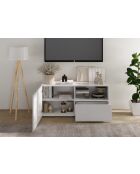 Kleiner TV-Ständer 1 Tür, 1 Schublade RIO weiß glänzend lackiert - 121x42x57 cm