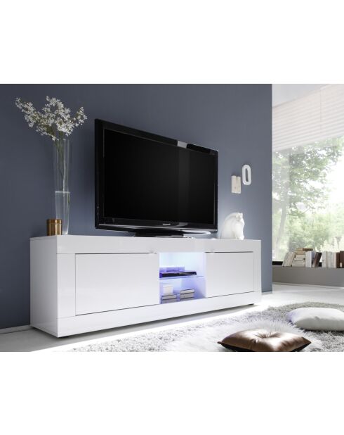 TV-Ständer groß 2 Türen ohne Beleuchtung BASIC weiß glänzend lackiert - 180x56x43 cm