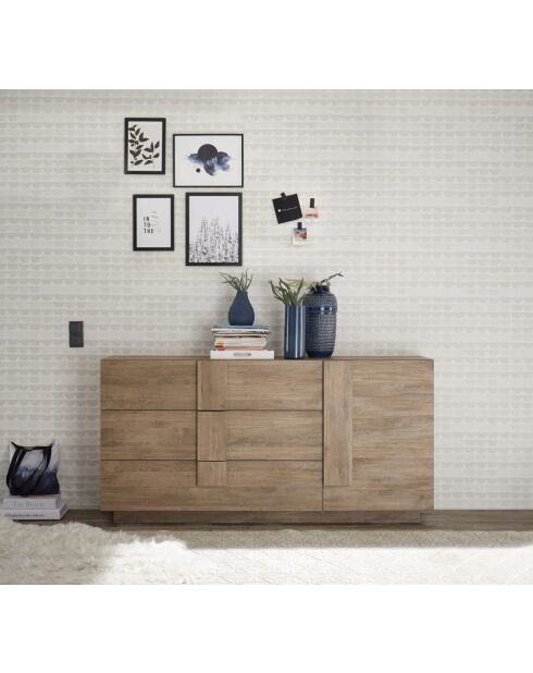 Buffet 3 tiroirs, 1 porte JUPITER chêne mercure - 182x44x90 cm