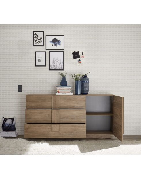 Buffet 3 tiroirs, 1 porte JUPITER chêne mercure - 182x44x90 cm