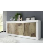 Buffet 2 portes, 3 tiroirs BASIC blanc laqué brillant / pero - 210x42x85.8 cm