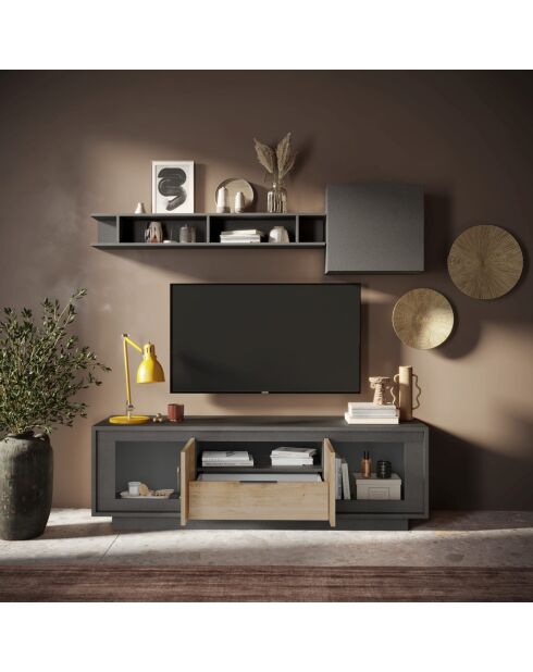 Meuble TV 2 portes + 1 tiroir SKY lava / chêne cadiz - 180x58x50 cm
