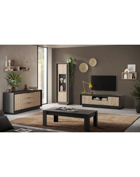 Meuble TV 2 portes + 1 tiroir SKY lava / chêne cadiz - 180x58x50 cm