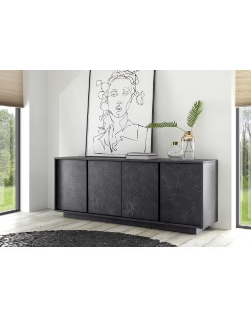 Buffet 4 portes CARRARA marbre noir - 180x78x43 cm