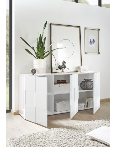 Buffet 3 portes en bois DAMA blanc laqué brillant - 181x42x84 cm