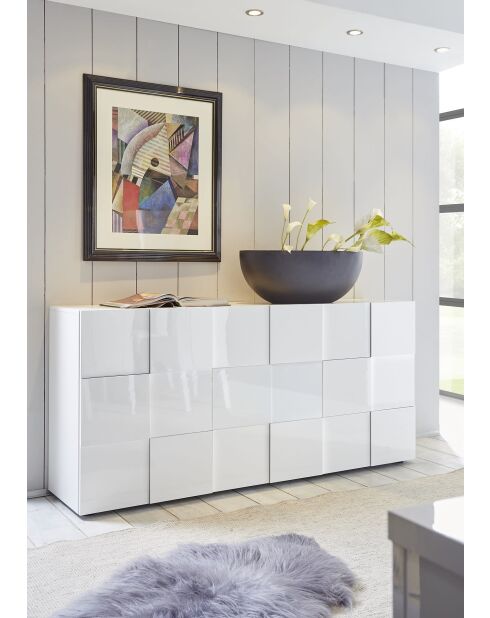Buffet 3 portes en bois DAMA blanc laqué brillant - 181x42x84 cm