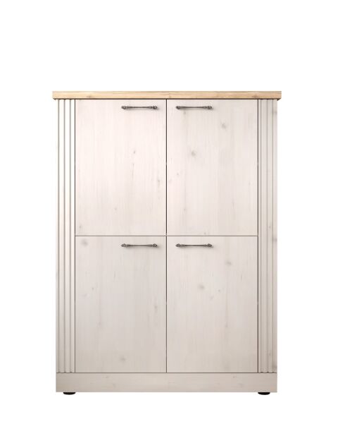 Contenitore COUNTRY a 4 ante con piano in rovere di Cadiz, rovere meringa bianca - 118x160x44 cm