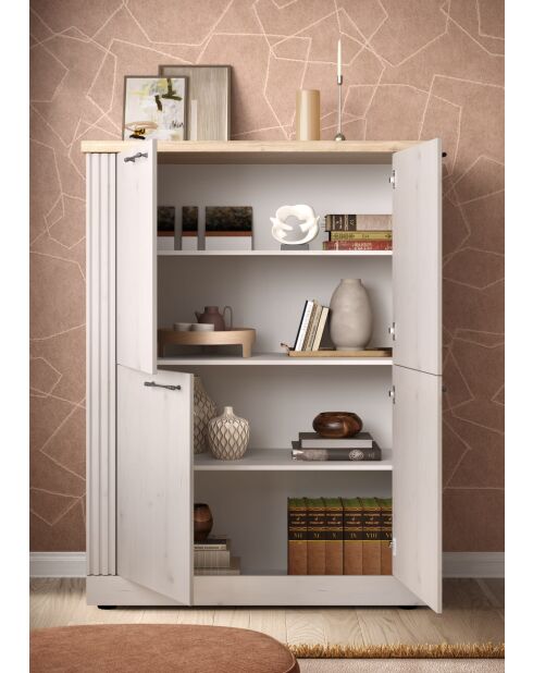 Contenitore COUNTRY a 4 ante con piano in rovere di Cadiz, rovere meringa bianca - 118x160x44 cm