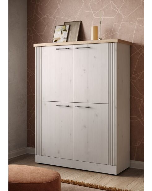 Contenitore COUNTRY a 4 ante con piano in rovere di Cadiz, rovere meringa bianca - 118x160x44 cm