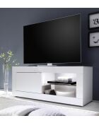 Klein tv-meubel met 1 deur zonder verlichting BASIC wit glanzend gelakt - 140x56x43 cm