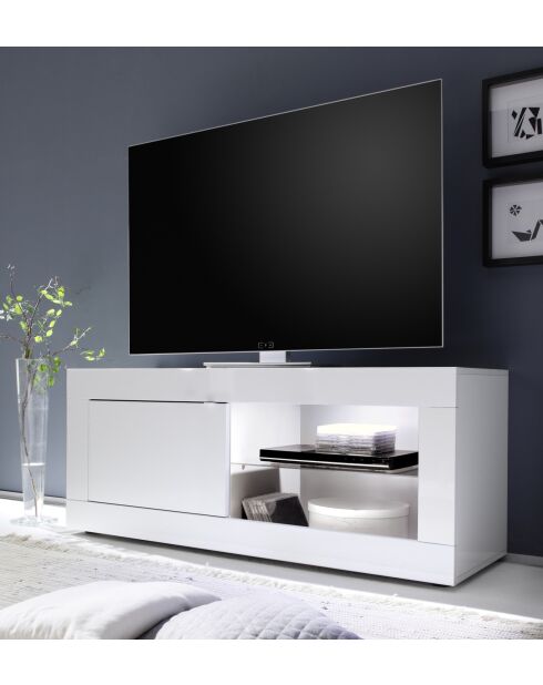 Kleiner 1-türiger TV-Ständer ohne Beleuchtung BASIC weiß glänzend lackiert - 140x56x43 cm