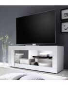Klein tv-meubel met 1 deur zonder verlichting BASIC wit glanzend gelakt - 140x56x43 cm