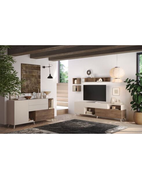 Meuble TV MONACO cachemire / mercure - 241x67x43 cm