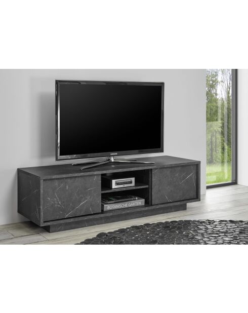 Meuble TV 2 portes CARRARA marbre noir - 138x44x43 cm
