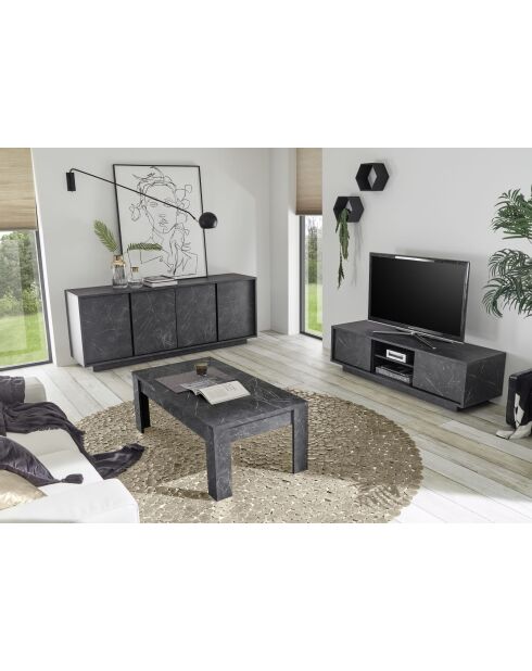 Meuble TV 2 portes CARRARA marbre noir - 138x44x43 cm
