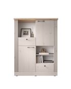 Meuble rangement 2 portes, 2 tiroirs COUNTRY plateau en chêne cadiz, chêne blanc meringué - 118x160x44 cm