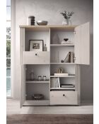 Meuble rangement 2 portes, 2 tiroirs COUNTRY plateau en chêne cadiz, chêne blanc meringué - 118x160x44 cm