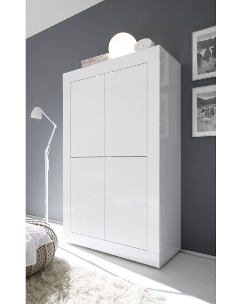 Armadio BASIC in legno a 4 ante in laccato lucido bianco - 101,4x42x161,2 cm