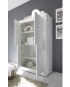 Meuble 4 portes en bois BASIC blanc laqué brillant - 101.4x42x161.2 cm