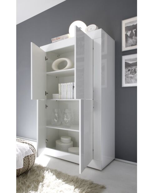 Armadio BASIC in legno a 4 ante in laccato lucido bianco - 101,4x42x161,2 cm