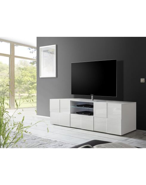 2-türiger TV-Ständer, 1 Schublade DAMA glänzend weiß lackiert - 181x42x57 cm