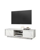 Mueble TV CARRARA 2 puertas mármol blanco - 138x44x43 cm