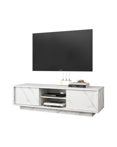 Mueble TV CARRARA 2 puertas mármol blanco - 138x44x43 cm