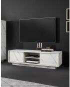 Mueble TV CARRARA 2 puertas mármol blanco - 138x44x43 cm