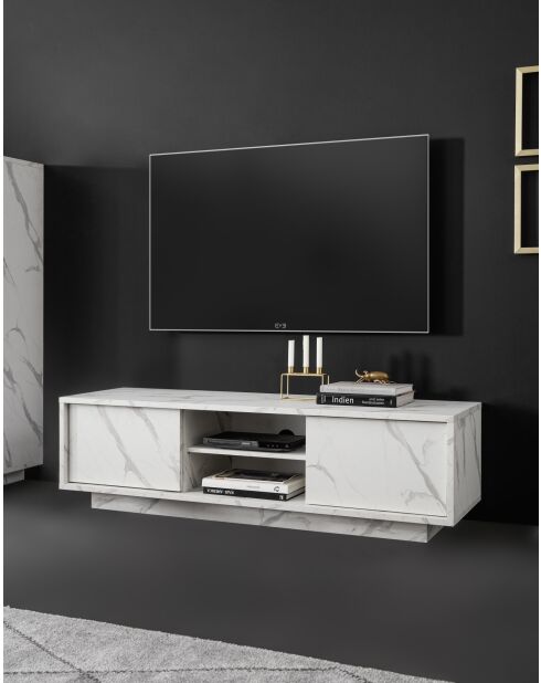 Mueble TV CARRARA 2 puertas mármol blanco - 138x44x43 cm