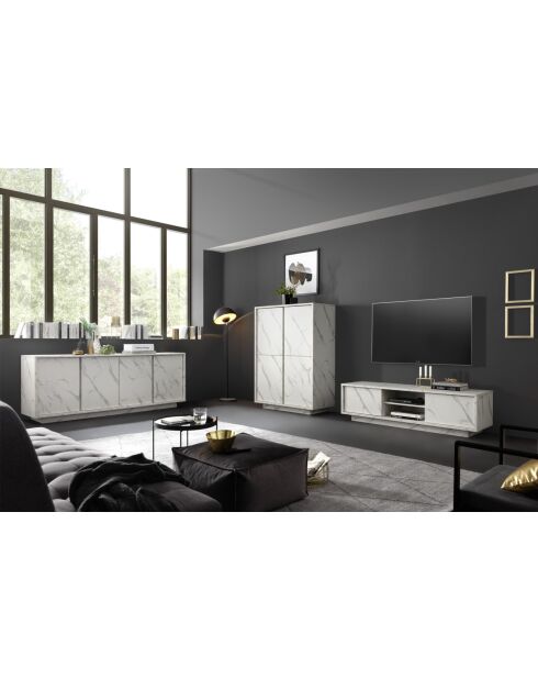 Mueble TV CARRARA 2 puertas mármol blanco - 138x44x43 cm