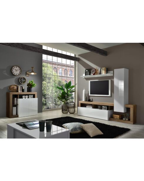 2-türiges Sideboard HAMBURG aus glänzend lackiertem Weiß, Quecksilberholz — 108 x 93 x 42 cm