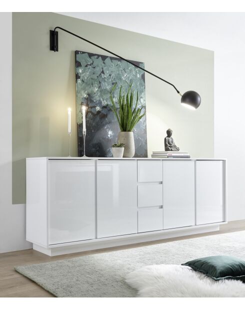 Buffet 4 Türen und 3 Schubladen ICE glänzend weiß lackiert - 180x78x43 cm