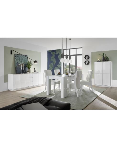 Buffet 4 Türen und 3 Schubladen ICE glänzend weiß lackiert - 180x78x43 cm