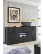 Buffet 2 portes, 2 tiroirs DAMA anthracite laqué brillant - 181x84x43 cm
