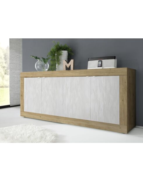 BASIC 4-türiges Sideboard Cadiz Eiche/strukturiertes Schneeweiß - 207x86x43 cm