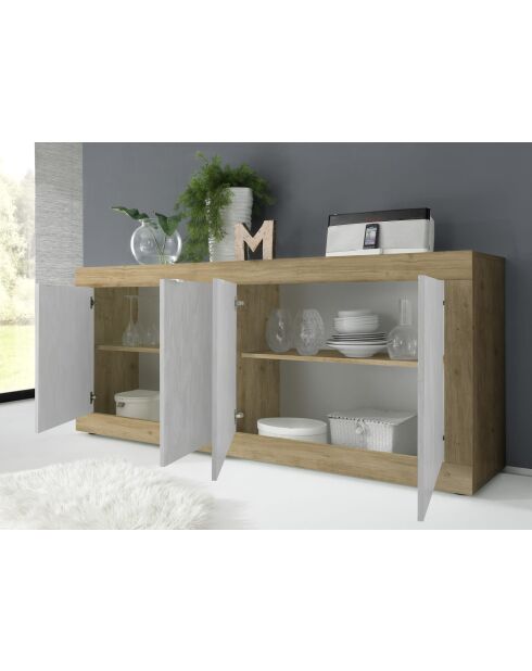BASIC 4-türiges Sideboard Cadiz Eiche/strukturiertes Schneeweiß - 207x86x43 cm