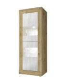Kleine Vitrine ohne Beleuchtung BASIC Cadiz Eiche/strukturiertes Schneeweiß - 60,9x42x161,2 cm