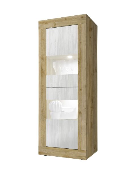 Vitrina pequeña sin iluminación BASIC roble gaditano/blanco nieve texturizado - 60,9x42x161,2 cm